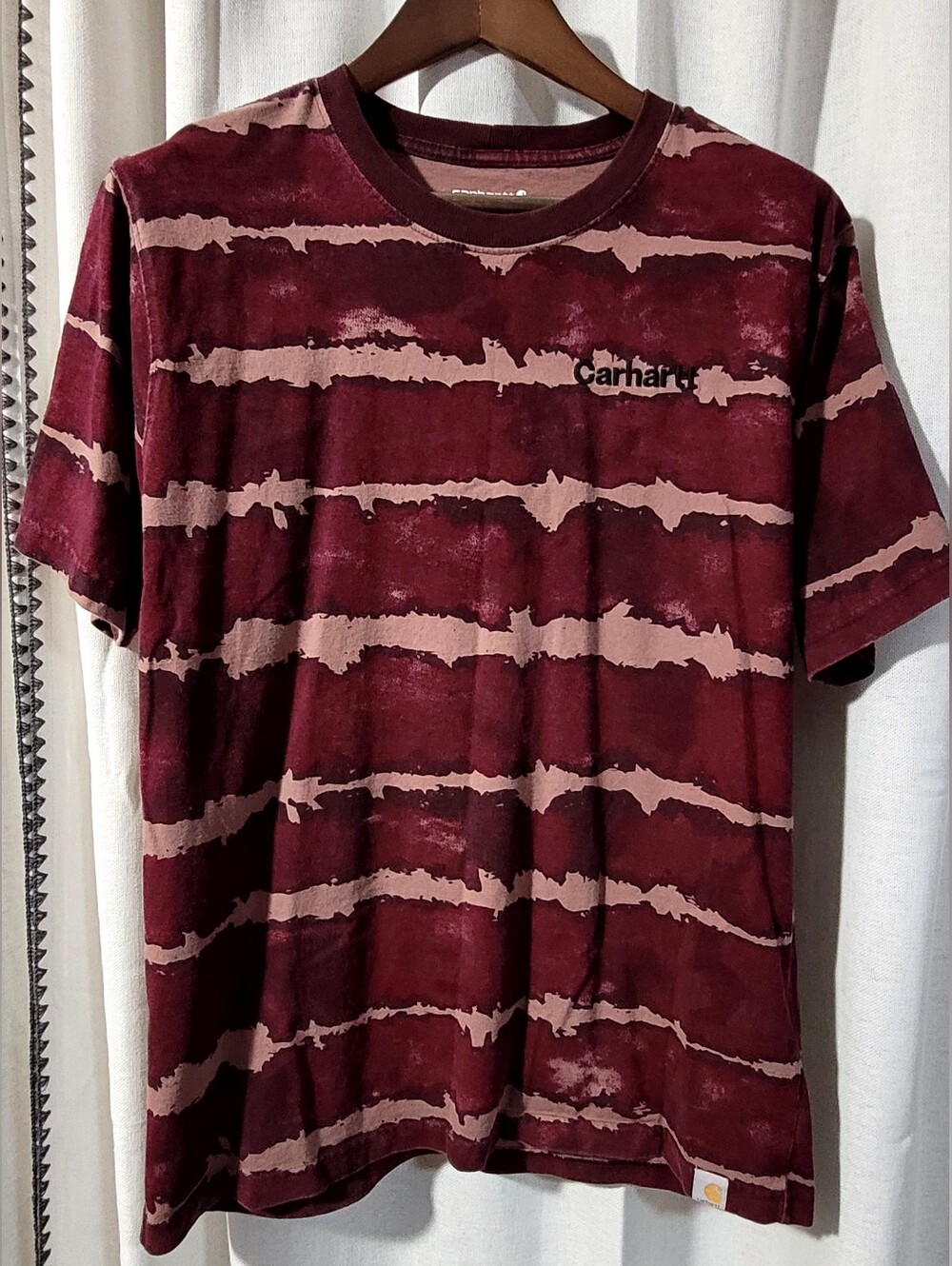Carhartt Heavyweight Relaxed Fit Bordeaux Tie Dye Striped Graphic Tee - Men’s M